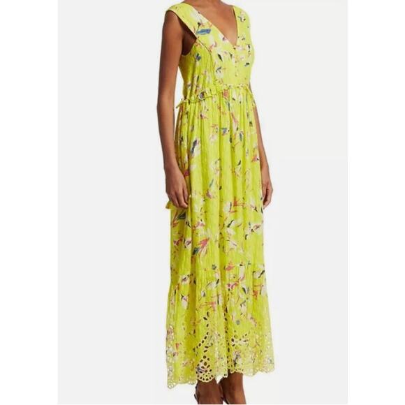 Tanya Taylor Catalina Silk Maxi Dress Floral Yellow Size 16 Sleeveless V-Neck - Picture 2 of 15